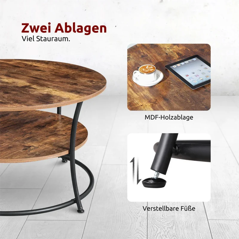 Couchtisch, Wohnzimmertisch, Holz & schwarzes Metall, stabil & langlebig, Couch Tisch für Wohnzimmer & Sofa, moderner Industrial Stil Indie
