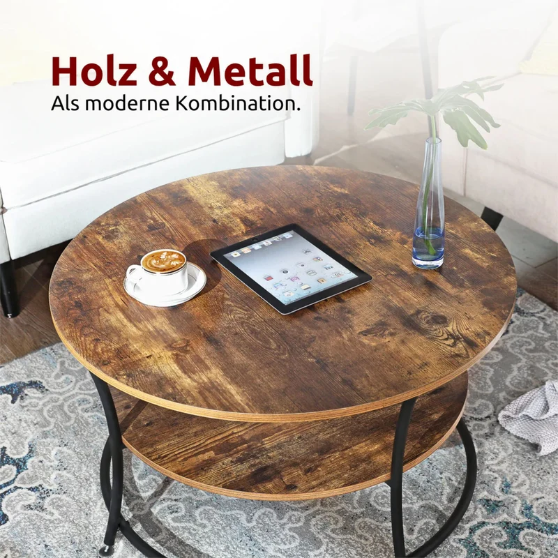 Couchtisch, Wohnzimmertisch, Holz & schwarzes Metall, stabil & langlebig, Couch Tisch für Wohnzimmer & Sofa, moderner Industrial Stil Indie