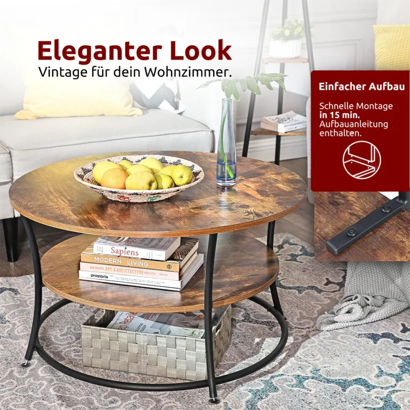 Couchtisch, Wohnzimmertisch, Holz & schwarzes Metall, stabil & langlebig, Couch Tisch für Wohnzimmer & Sofa, moderner Industrial Stil Indie