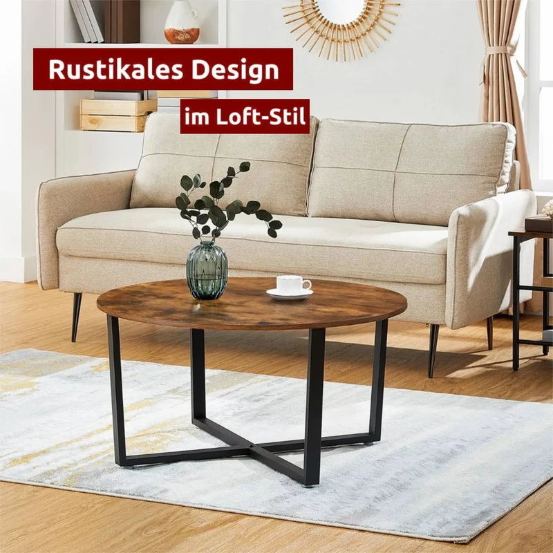 Couchtisch, Wohnzimmertisch, Holz & schwarzes Metall, stabil & langlebig, Couch Tisch für Wohnzimmer & Sofa, moderner Industrial Stil Indie