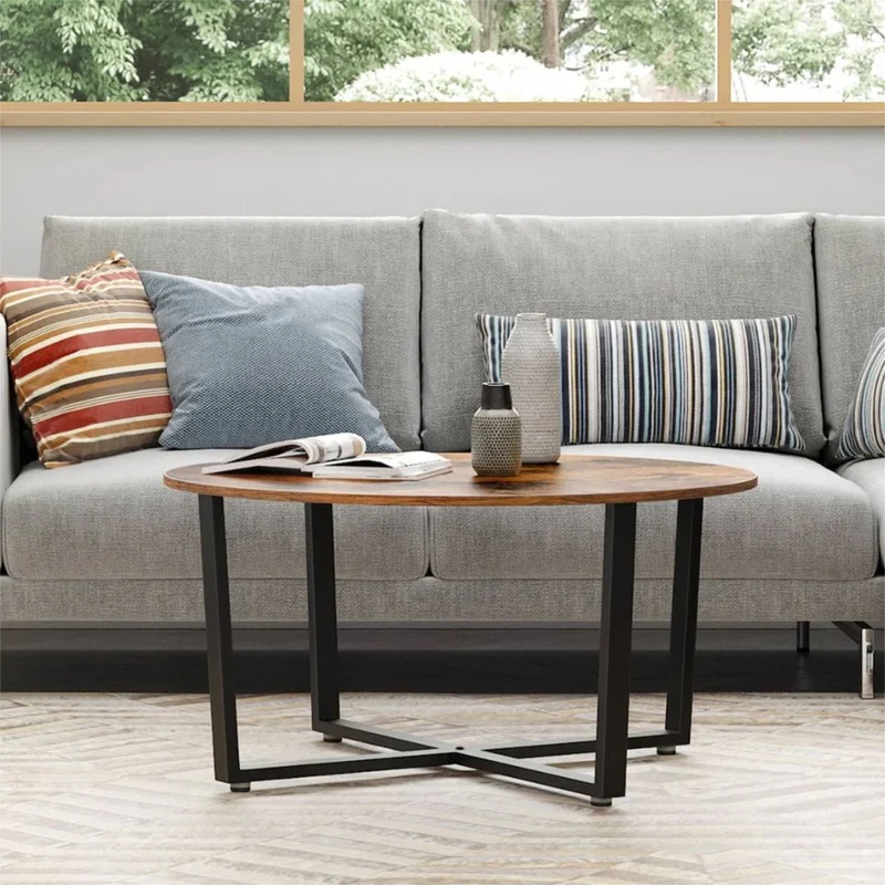 Couchtisch, Wohnzimmertisch, Holz & schwarzes Metall, stabil & langlebig, Couch Tisch für Wohnzimmer & Sofa, moderner Industrial Stil Indie