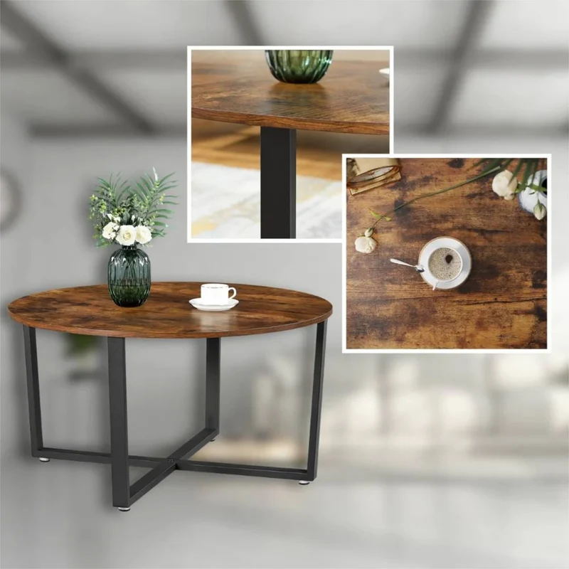 Couchtisch, Wohnzimmertisch, Holz & schwarzes Metall, stabil & langlebig, Couch Tisch für Wohnzimmer & Sofa, moderner Industrial Stil Indie
