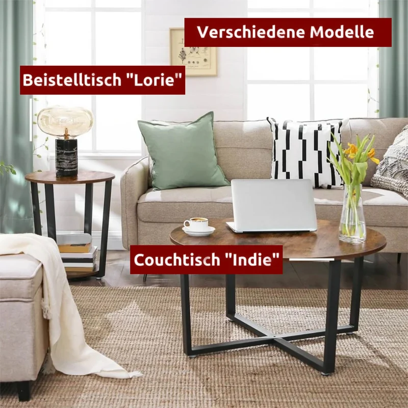 Couchtisch, Wohnzimmertisch, Holz & schwarzes Metall, stabil & langlebig, Couch Tisch für Wohnzimmer & Sofa, moderner Industrial Stil Indie